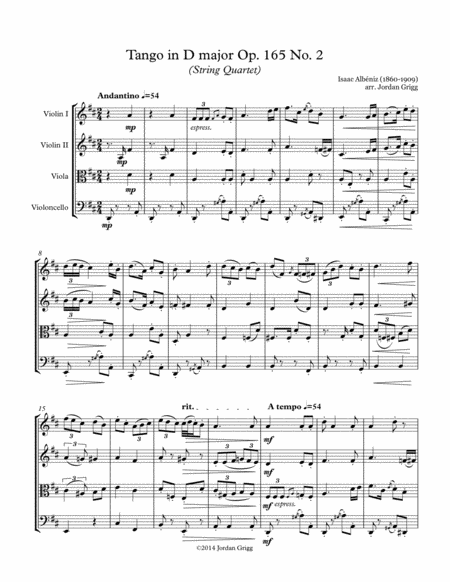 Tango In D Major String Quartet Op 165 No 2 Sheet Music