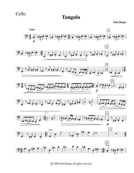 Free Sheet Music Tangula From Three Dances For Halloween Cello Part