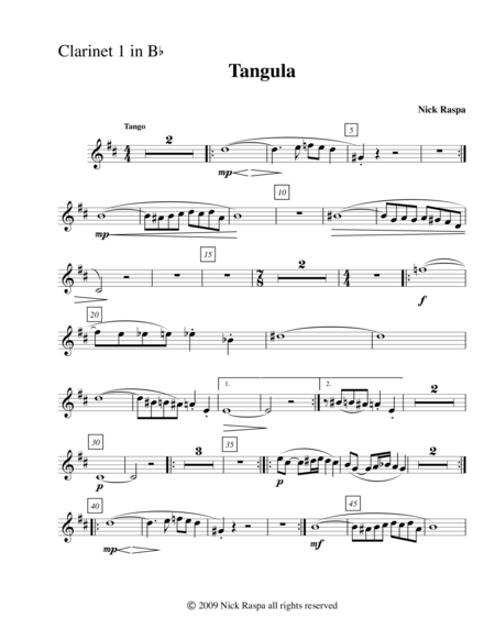 Free Sheet Music Tangula From Three Dances For Halloween Clarinet 1 Part
