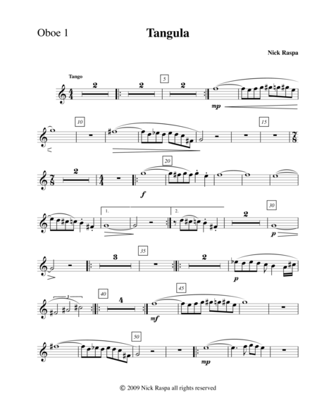 Tangula From Three Dances For Halloween Oboe 1 Part Sheet Music