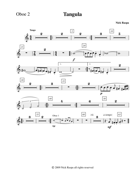 Tangula From Three Dances For Halloween Oboe 2 Part Sheet Music