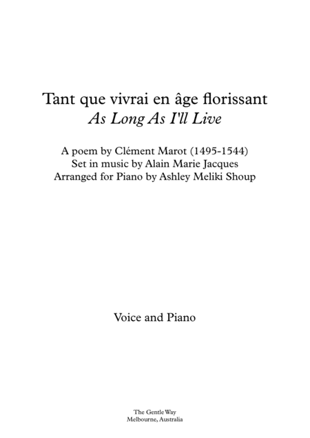 Tant Que Vivrai En Ge Florissant Marot Bilingual Sheet Music