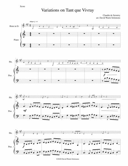 Tant Que Vivray After Claudin De Sermisy For Tenor Horn Horn In E Flat And Piano Sheet Music