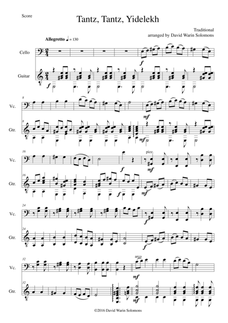 Free Sheet Music Tantz Tantz Yidelekh For Cello And Guitar