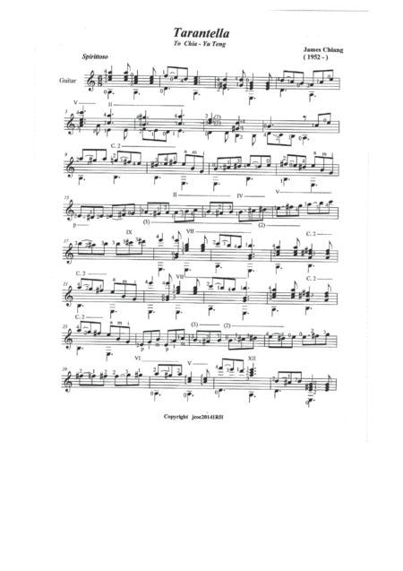 Tarantella Classical Guitar Solo Composed By James Chiang Sheet Music