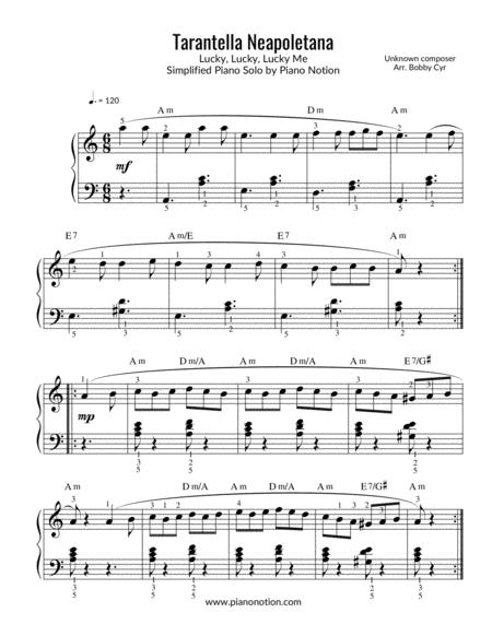 Tarantella Neapoletana Lucky Lucky Lucky Me Simplified Piano Solo Sheet Music