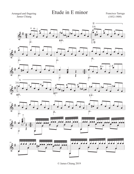 Free Sheet Music Tarrega Etude In E Minor And Tremolo Variation