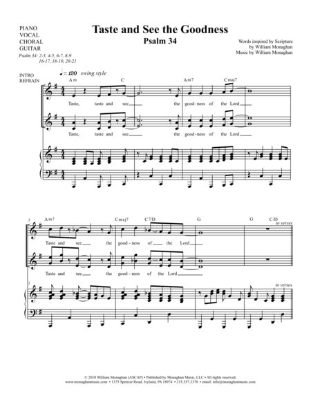 Free Sheet Music Taste And See The Goodness Psalm 34