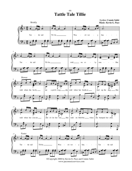 Tattle Tale Tillie Vocal Solo With Piano Accompaniment Or Piano Solo Sheet Music