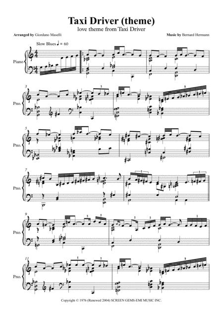 Taxi Driver Theme Bernard Hermann Piano Solo Sheet Music