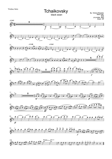 Tchaikovky Black Swan Swan Lake String Quintet Violin Solo Sheet Music