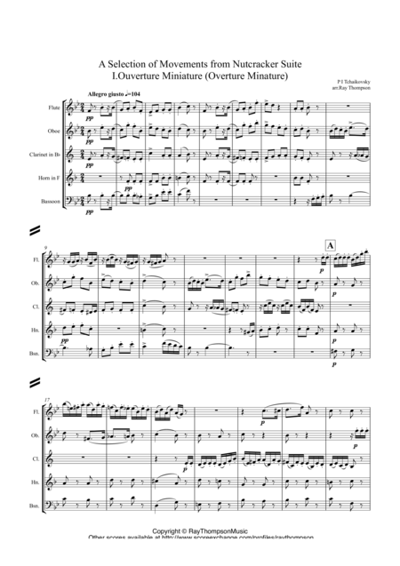 Free Sheet Music Tchaikovsky Casse Noisette Nutcracker Suite A Selection Of 5 Movements From Wind Quintet