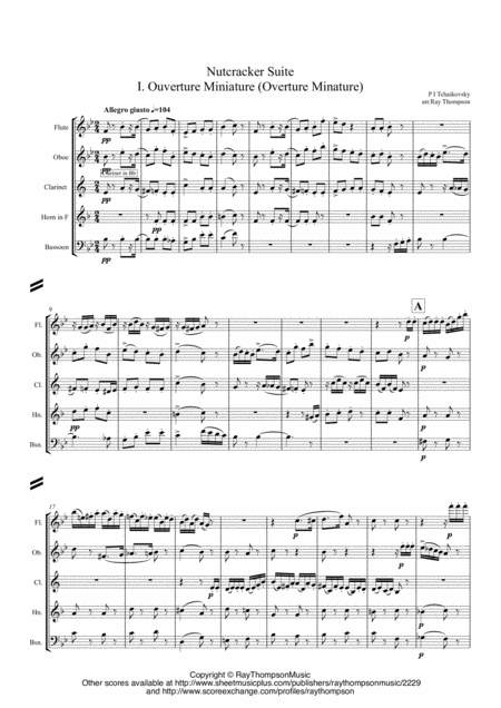 Tchaikovsky Casse Noisette Nutcracker Suite Complete Score Only Wind Quintet Sheet Music