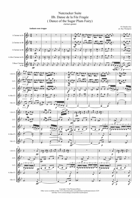 Tchaikovsky Casse Noisette Nutcracker Suite Iib Danse De La Fe Frage Dance Of The Sugar Plum Fairy Clarinet Quintet Sheet Music