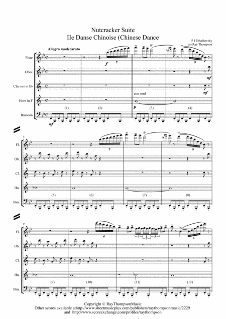 Tchaikovsky Casse Noisette Nutcracker Suite Iie Danse Chinoise Chinese Dance Wind Quintet Sheet Music