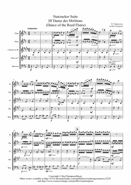 Free Sheet Music Tchaikovsky Casse Noisette Nutcracker Suite Iif Danse Des Mirlitons Dance Of The Reed Flutes Wind Quintet