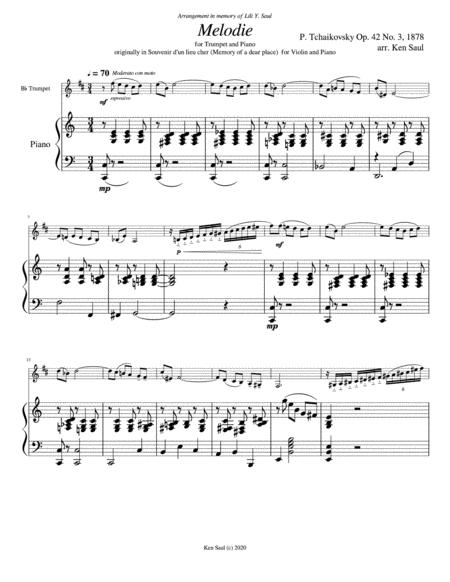 Tchaikovsky Melodie Op 42 No 3 For Trumpet And Piano Sheet Music