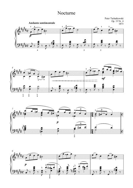 Tchaikovsky Nocturne Op 19 No 4 For Piano Solo Sheet Music