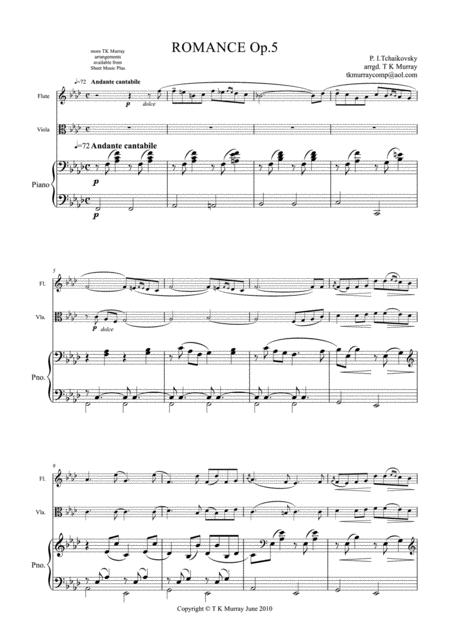 Tchaikovsky Romance Op 5 Flute Viola Piano Sheet Music