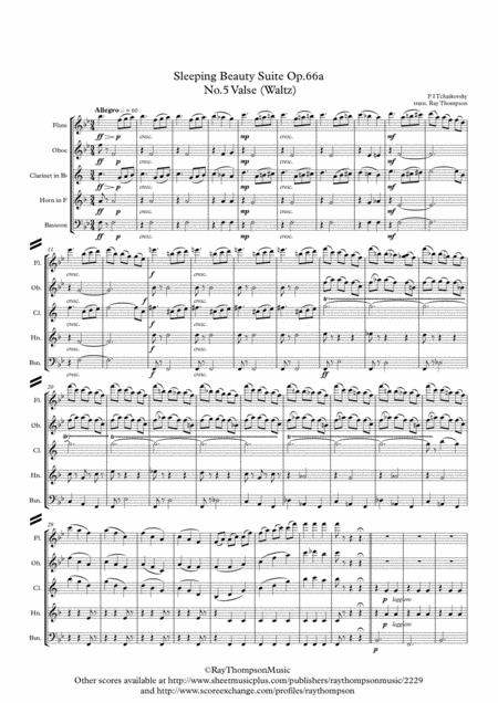 Tchaikovsky Sleeping Beauty Suite Op 66a Mvt V Valse Waltz Wind Quintet Sheet Music