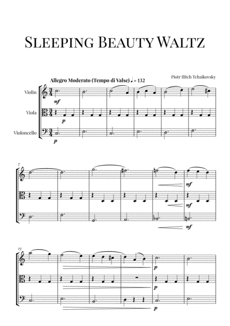 Free Sheet Music Tchaikovsky Sleeping Beauty Waltz For Violin Viola And Cello String Trio