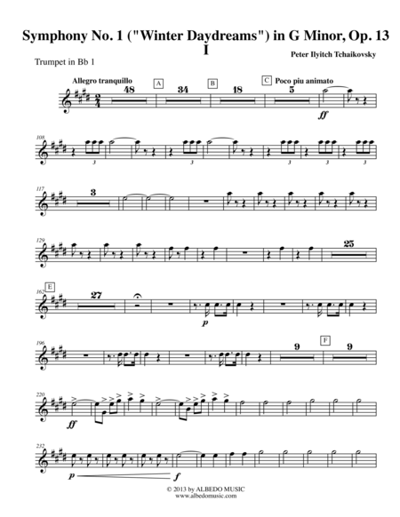 Tchaikovsky Symphony No 1 Movement I Trumpet In Bb 1 Transposed Part Op 13 Sheet Music