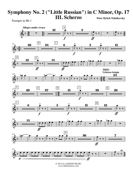 Tchaikovsky Symphony No 2 Movement Iii Trumpet In Bb 1 Transposed Part Op 17 Sheet Music