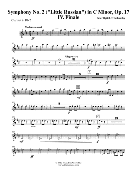 Tchaikovsky Symphony No 2 Movement Iv Clarinet In Bb 2 Transposed Part Op 17 Sheet Music