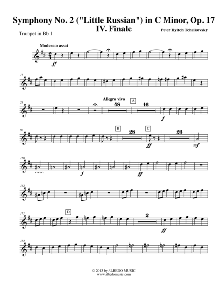 Free Sheet Music Tchaikovsky Symphony No 2 Movement Iv Trumpet In Bb 1 Transposed Part Op 17