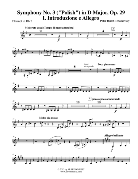 Free Sheet Music Tchaikovsky Symphony No 3 Movement I Clarinet In Bb 2 Transposed Part Op 29