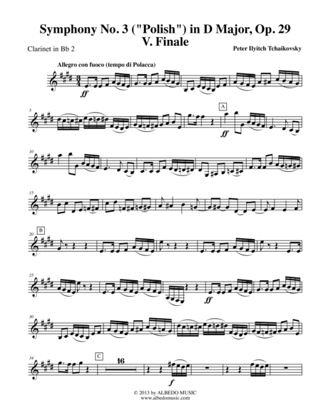 Free Sheet Music Tchaikovsky Symphony No 3 Movement V Clarinet In Bb 2 Transposed Part Op 29