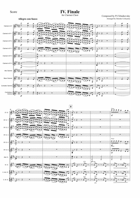 Tchaikovsky Symphony No 4 Iv Finale For Clarinet Choir Sheet Music