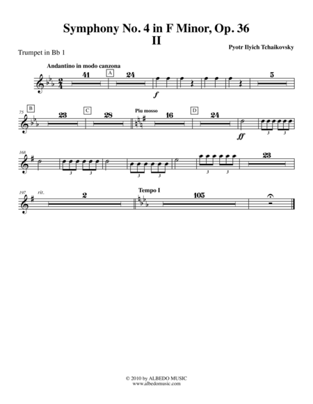 Free Sheet Music Tchaikovsky Symphony No 4 Movement Ii Trumpet In Bb 1 Transposed Part Op 36