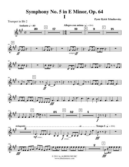 Free Sheet Music Tchaikovsky Symphony No 5 Movement I Trumpet In Bb 2 Transposed Part Op 64