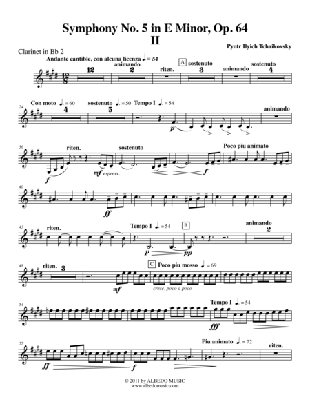 Free Sheet Music Tchaikovsky Symphony No 5 Movement Ii Clarinet In Bb 2 Transposed Part Op 64