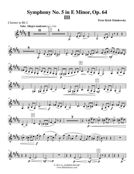 Tchaikovsky Symphony No 5 Movement Iii Clarinet In Bb 2 Transposed Part Op 64 Sheet Music