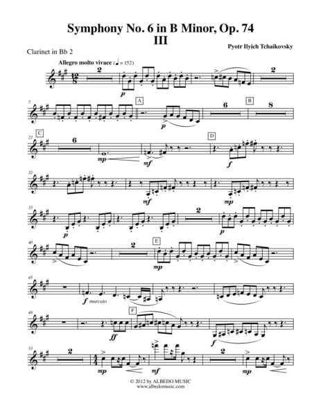 Tchaikovsky Symphony No 6 Movement Iii Clarinet In Bb 2 Transposed Part Op 74 Sheet Music