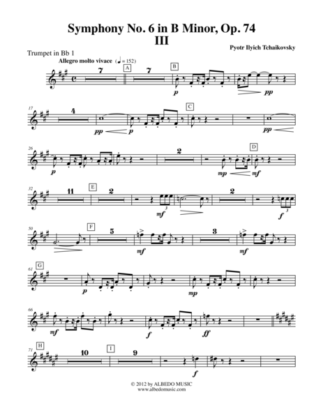 Free Sheet Music Tchaikovsky Symphony No 6 Movement Iii Trumpet In Bb 1 Transposed Part Op 74