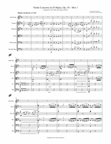 Free Sheet Music Tchaikovsky Violin Concerto 1st Movement Solo Violin And String Orchestra