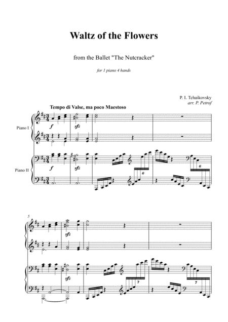 Tchaikovsky Waltz Of The Flowers From The Ballet The Nutcracker 1 Piano 4 Hands Sheet Music