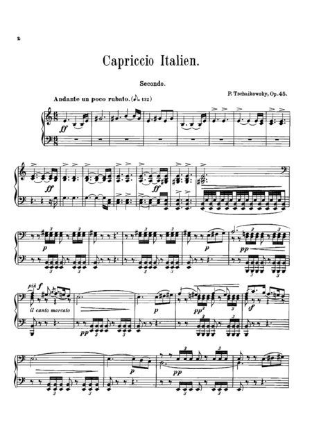 Tchaikowsky Italian Capriccio For Piano Duet 1 Piano 4 Hands Pt803 Sheet Music