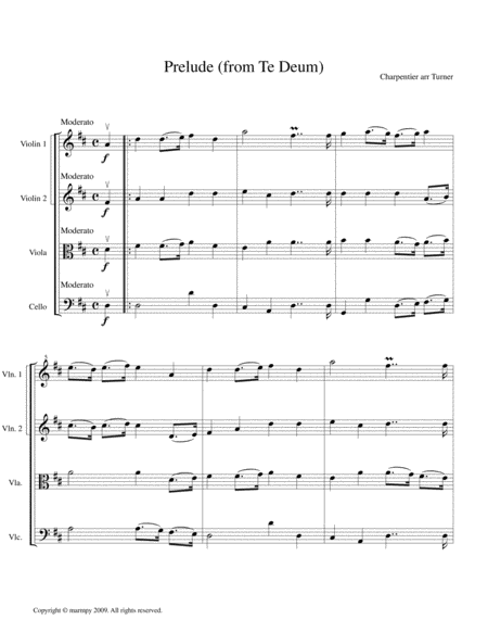 Te Deum By Charpentier Arranged For String Quartet Sheet Music