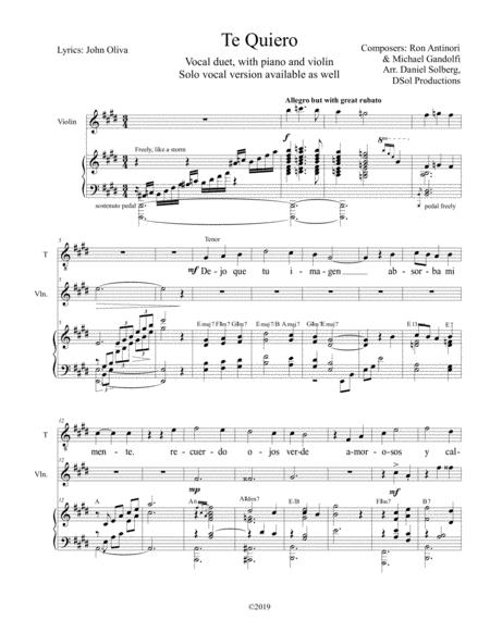 Free Sheet Music Te Quiero Vocal Duet With Piano And Violin