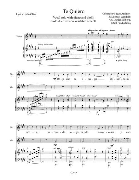 Free Sheet Music Te Quiero Vocal Solo With Piano And Violin