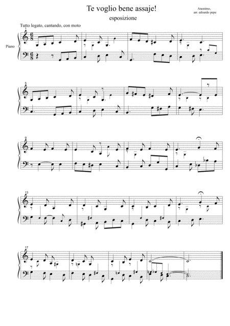 Te Voglio Bene Assaje Five Harmonic Variations For Solo Piano Sheet Music