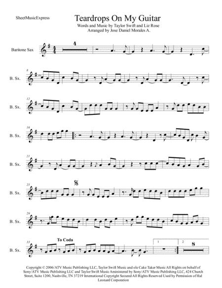 Teardrops On My Guitar For Baritone Sax Sheet Music