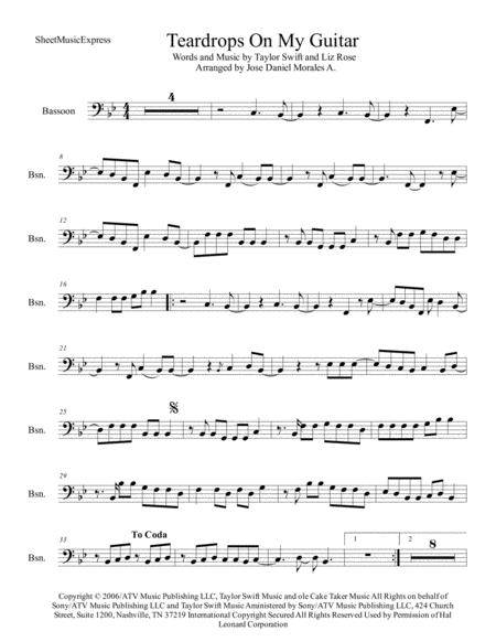 Teardrops On My Guitar For Bassoon Sheet Music