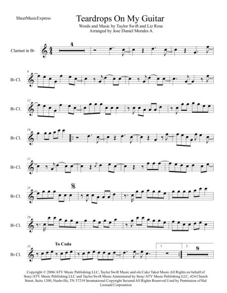 Teardrops On My Guitar For Clarinet In Bb Sheet Music