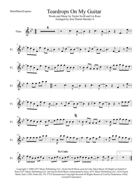 Teardrops On My Guitar For Flute Sheet Music