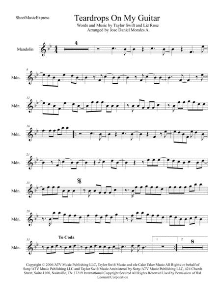 Free Sheet Music Teardrops On My Guitar For Mandolin